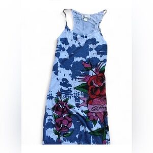Ed Hardy Blue and Pink Mini Dress